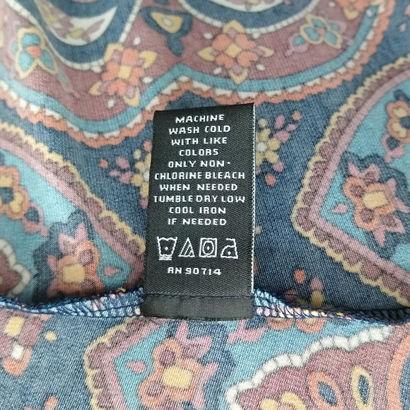 Women's MSK Bohemian Blue Paisley Bell Sleeve V-neck Dress Sz LG - Picture 3 of 9